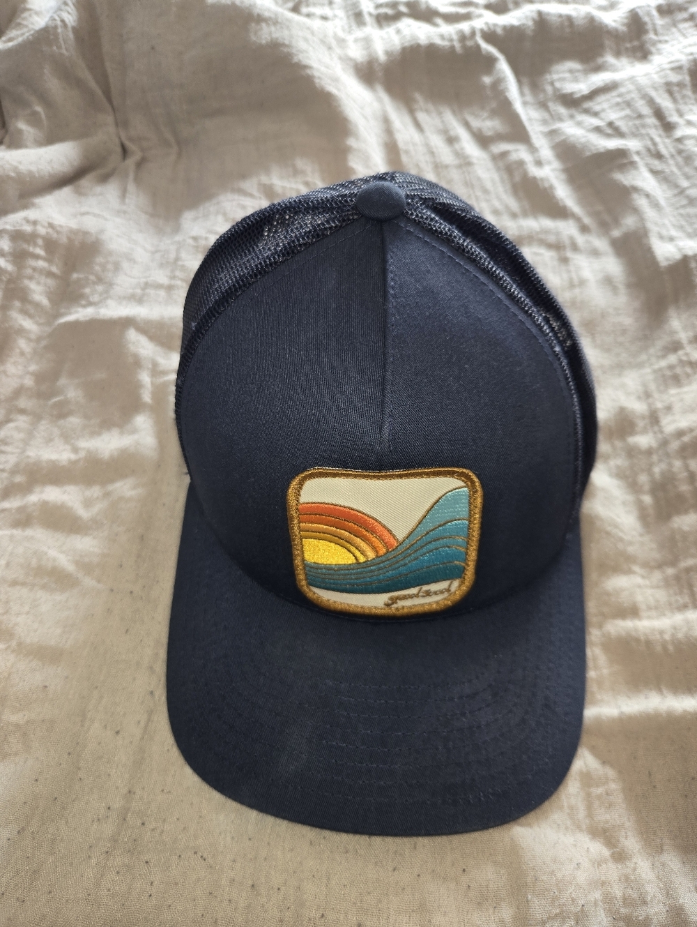 Navy Trucker Hat with Sunset Wave Patch